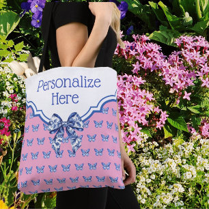 Bolso De Tela Mariposa Blanca Azul Rosa Personalizada