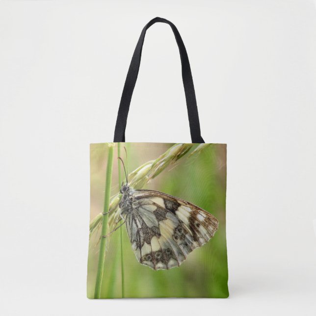 Bolso De Tela Mariposa blanca desangrada en la hierba (Anverso)