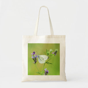 Bolso De Tela Mariposa blanca veteada verde
