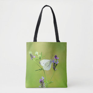 Bolso De Tela Mariposa blanca veteada verde