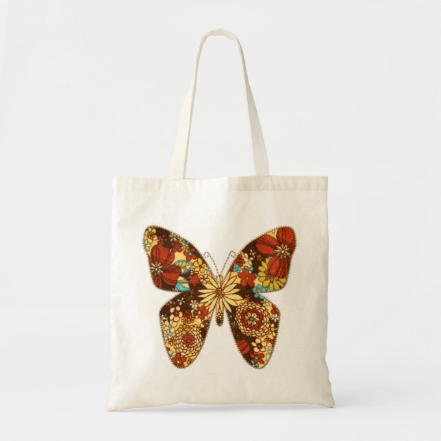 Bolso De Tela Mariposa brillante floral 2 de la tela (Frente)
