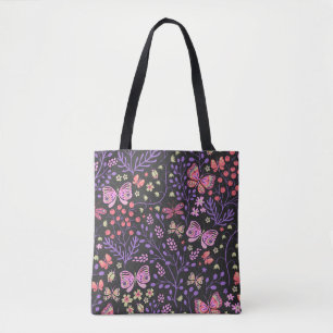 Bolso De Tela Mariposa Colorida Y Flores Rosa lindo