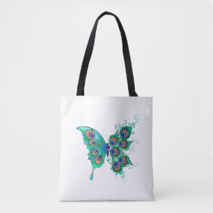 Bolso De Tela Mariposa con plumas de pavo real verde