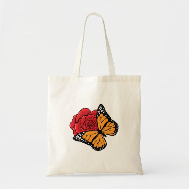 Bolso De Tela Mariposa con Rosa (Frente)