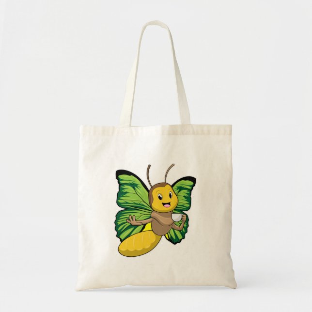 Bolso De Tela Mariposa con taza de café (Frente)