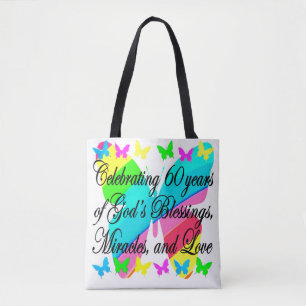 BOLSO DE TELA MARIPOSA CRISTIANA 60 CUMPLEAÑOS TOTE BAG