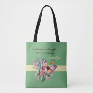 Bolso De Tela Mariposa de aliento y flores sobre verde