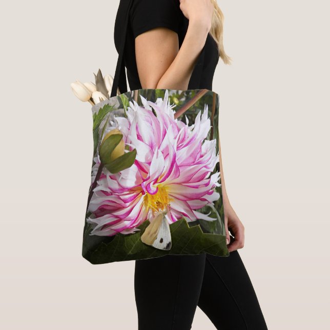 Bolso De Tela Mariposa de col blanca en floral Dahlia rosa (Detalle)