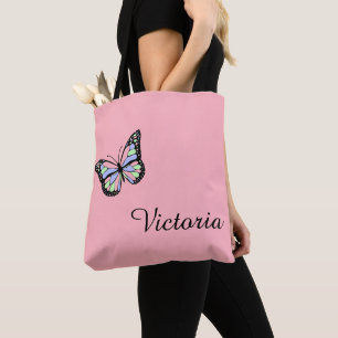 Bolso De Tela Mariposa de escritura cursiva rosa y negro