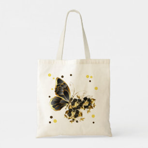 Bolso De Tela Mariposa de flores de oro con orquídea negra