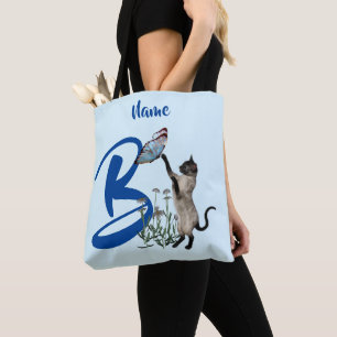 Bolso De Tela Mariposa de gato siamés monograma inicial B nombre