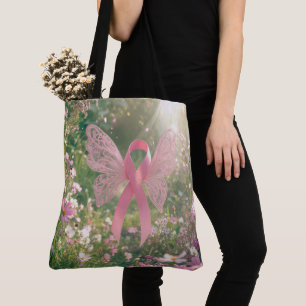 Bolso De Tela Mariposa de lazo rosa en un jardín