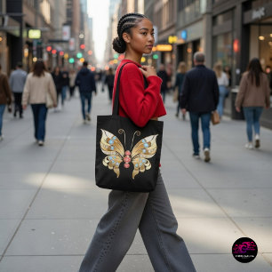 Bolso De Tela Mariposa De Oro Adorada Con Gemas