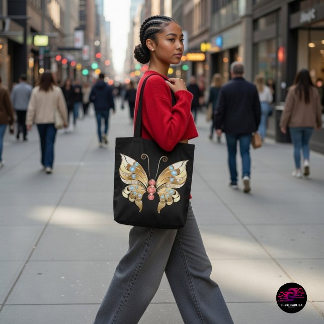 Bolso De Tela Mariposa De Oro Adorada Con Gemas (Walking into the city like the main character 🦋✨)