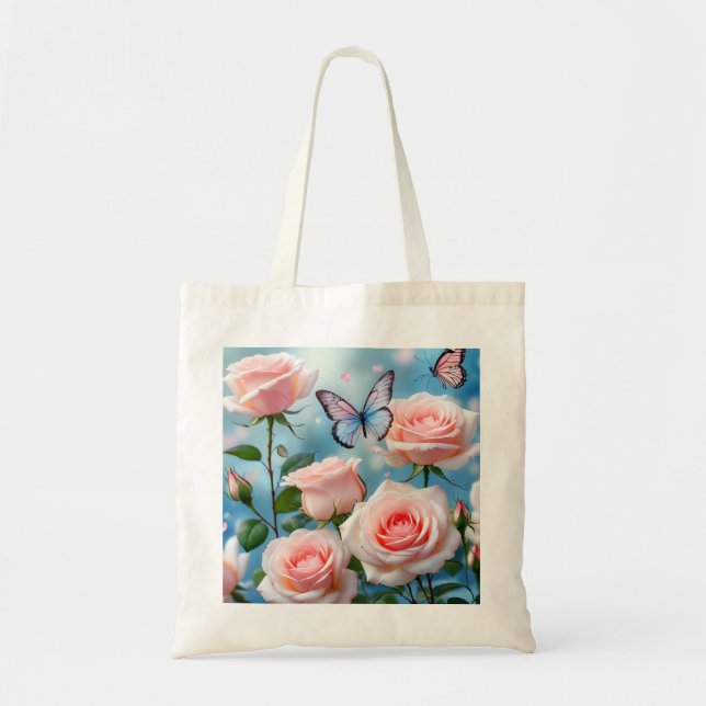 Bolso De Tela Mariposa En Flor Rosa (Frente)