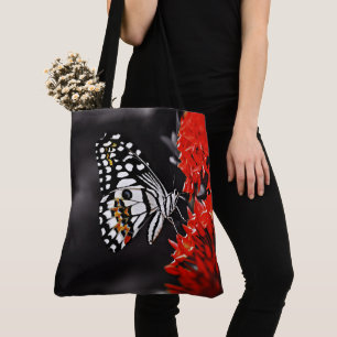 Bolso De Tela Mariposa en las flores rojas