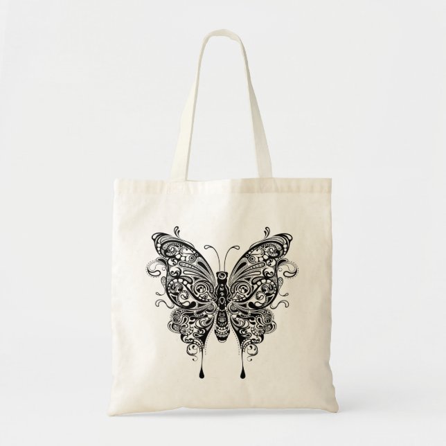 Bolso De Tela Mariposa estilo tribal blanco y negro (Frente)