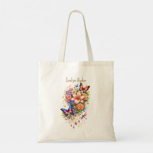 Bolso De Tela Mariposa Floral – Acento Dorado Elegante – (Person