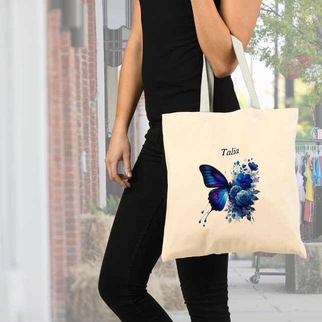 Bolso De Tela Mariposa floral azul personalizada (Subido por el creador)