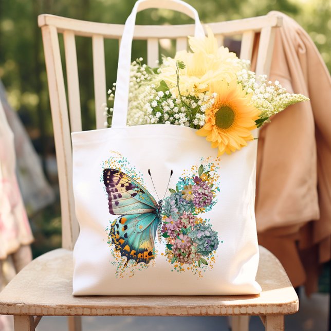 Bolso De Tela Mariposa floral colorida (Carry your essentials in style with our vibrant floral butterfly tote bag. Unique, practical & chic!)
