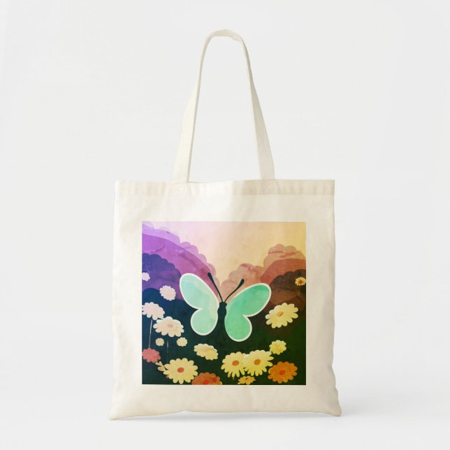 Bolso De Tela Mariposa, flores hermosas (Frente)