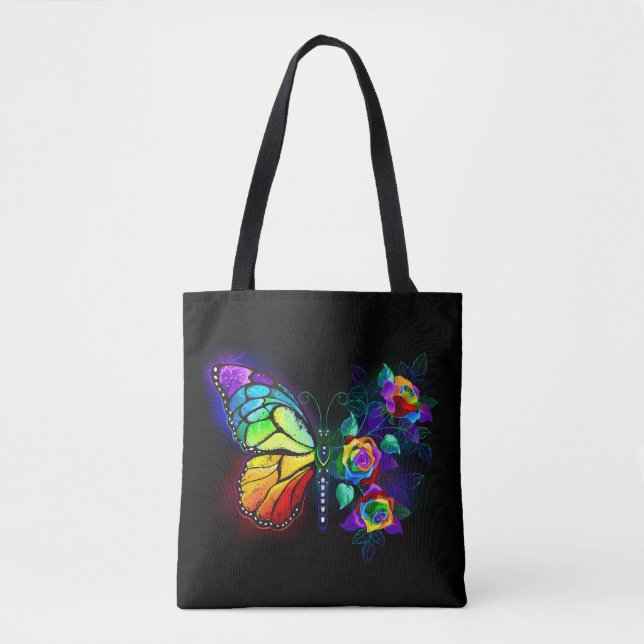 Bolso De Tela Mariposa florida arcoiris (Anverso)