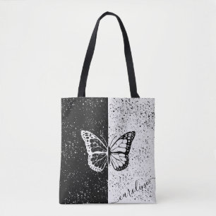 Bolso De Tela Mariposa Girona Blanco y Negro Elegante Nombre per