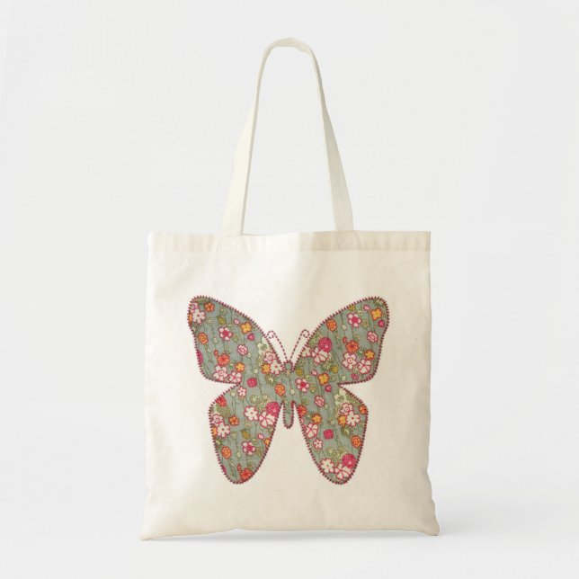 Bolso De Tela Mariposa gris floral de la tela (Frente)
