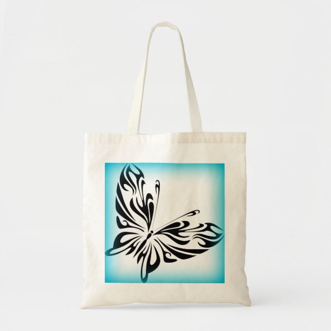 Bolso De Tela Mariposa lujosa negra con borde azul brillante (Frente)