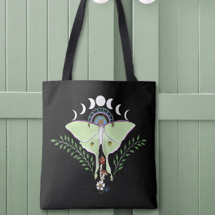 Bolso De Tela Mariposa Lunar Etérea Verde Mística Celestial
