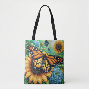 Bolso De Tela Mariposa monarca descansando en girasoles