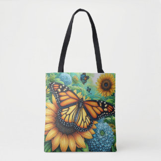 Bolso De Tela Mariposa monarca descansando en girasoles