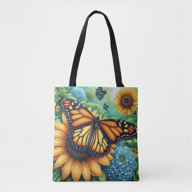 Bolso De Tela Mariposa monarca descansando en girasoles (Anverso)