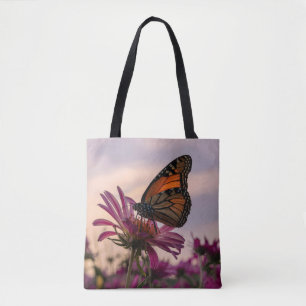 Bolso De Tela Mariposa monarca en la flor