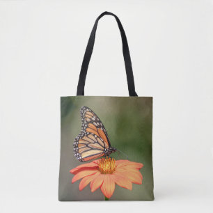 Bolso De Tela Mariposa monarca en una flor naranja