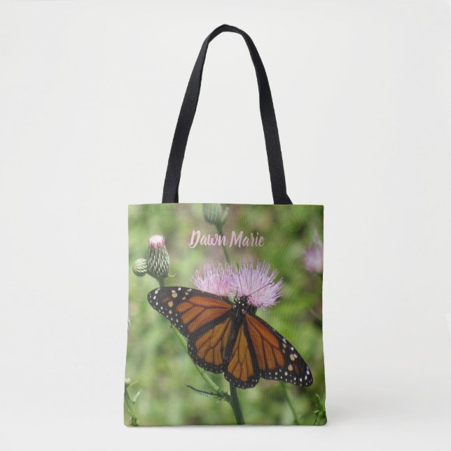 Bolso De Tela Mariposa monarca personalizada y silbido rosado (Anverso)