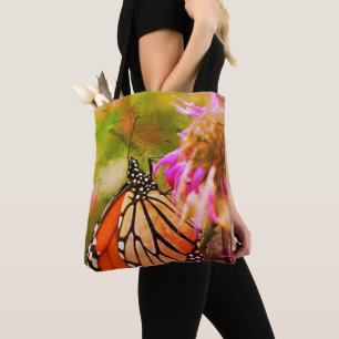 Bolso De Tela Mariposa Monarca Sobre Flores Cerca