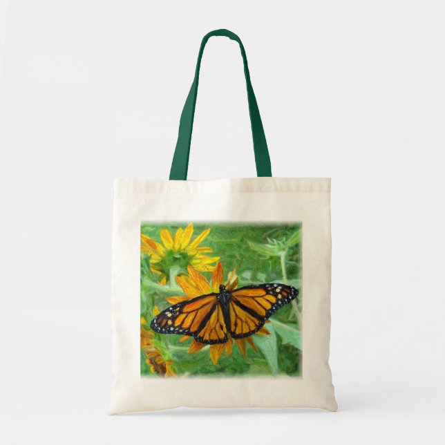 Bolso De Tela Mariposa monarca y girasoles (Frente)