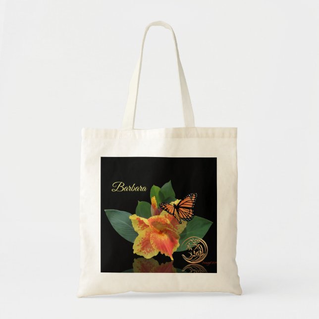 Bolso De Tela Mariposa monarca y Tote Lirio Canna (Frente)