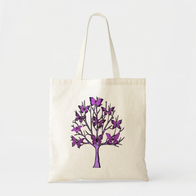 Bolso De Tela Mariposa morada Árbol de mariposas de vida (Frente)