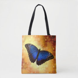 Bolso De Tela Mariposa morfo azul en oro bokeh