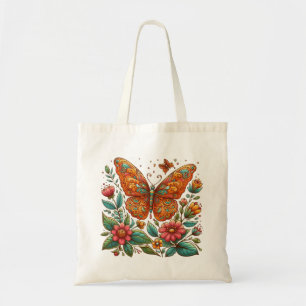 Bolso De Tela mariposa naranja con flores