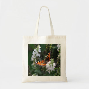Bolso De Tela Mariposa naranja y flores blancas