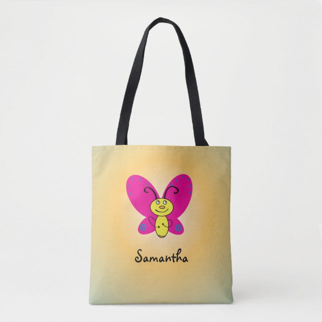 Bolso De Tela Mariposa personalizado con nombre (Anverso)