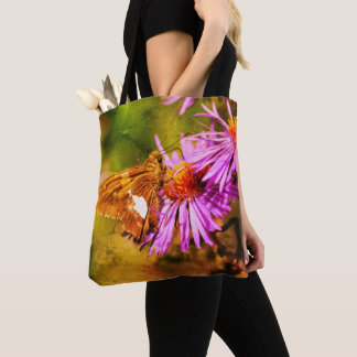 Bolso De Tela Mariposa Pintada Señora Flor de Aster Silvestre Ar