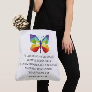 Bolso De Tela Mariposa pintada, verso de Lamentaciones 3:22-24