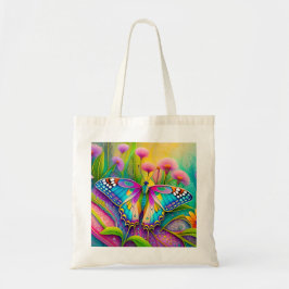Bolso De Tela Mariposa psicodélica y flores silvestres coloridas