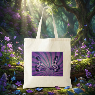 Bolso De Tela Mariposa púrpura abstracta con alas radiantes