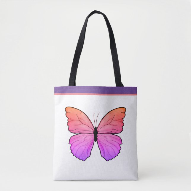 Bolso De Tela Mariposa rosa con nombre (Anverso)