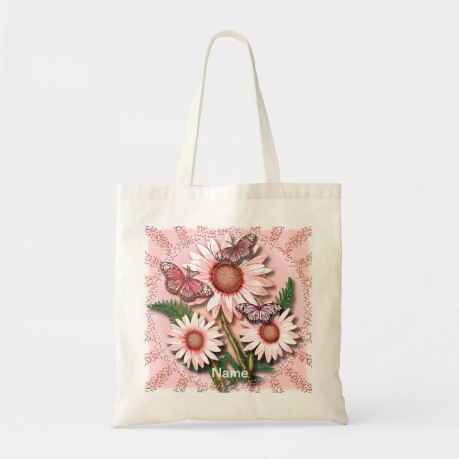 Bolso De Tela Mariposa Rosa Daisies (Frente)
